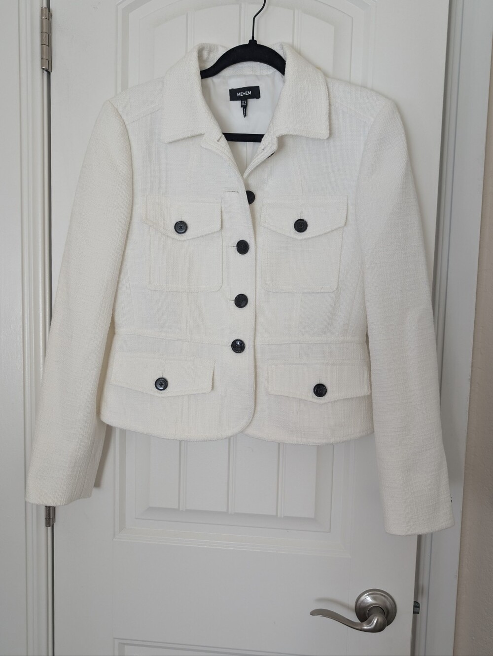 NWOT White Textured Fitted Utility Jacket Blazer M - Picture 2 of 10